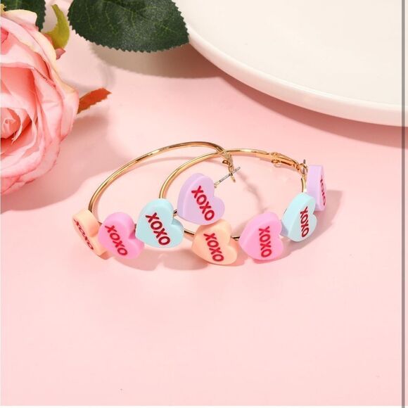 Valentine’s Conversation Hearts Earring Hoops 💕 - Picture 1 of 5